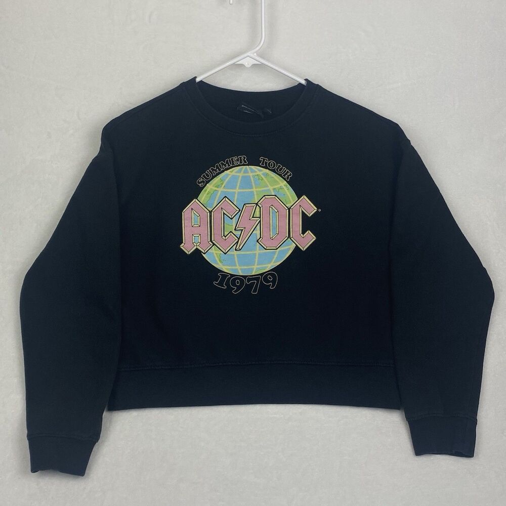 ACDC Summer Tour 1979 Cropped Sweater Womens Extra Large Black Sweatshirt